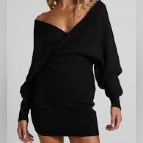 Showpo. Dresses & Skirts - Showpo Women’s Dolman Sleeve Black Sweater Dress Chic Black Off-Shoulder Dress 6